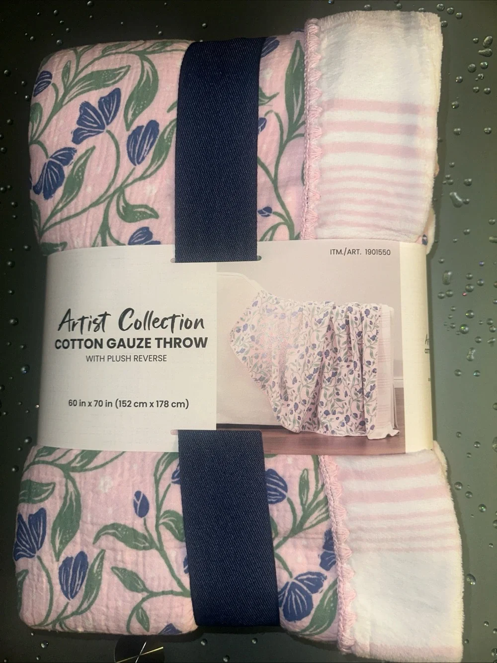 Berkshire Pink Floral Cotton Gauze Throw with Plush Reverse